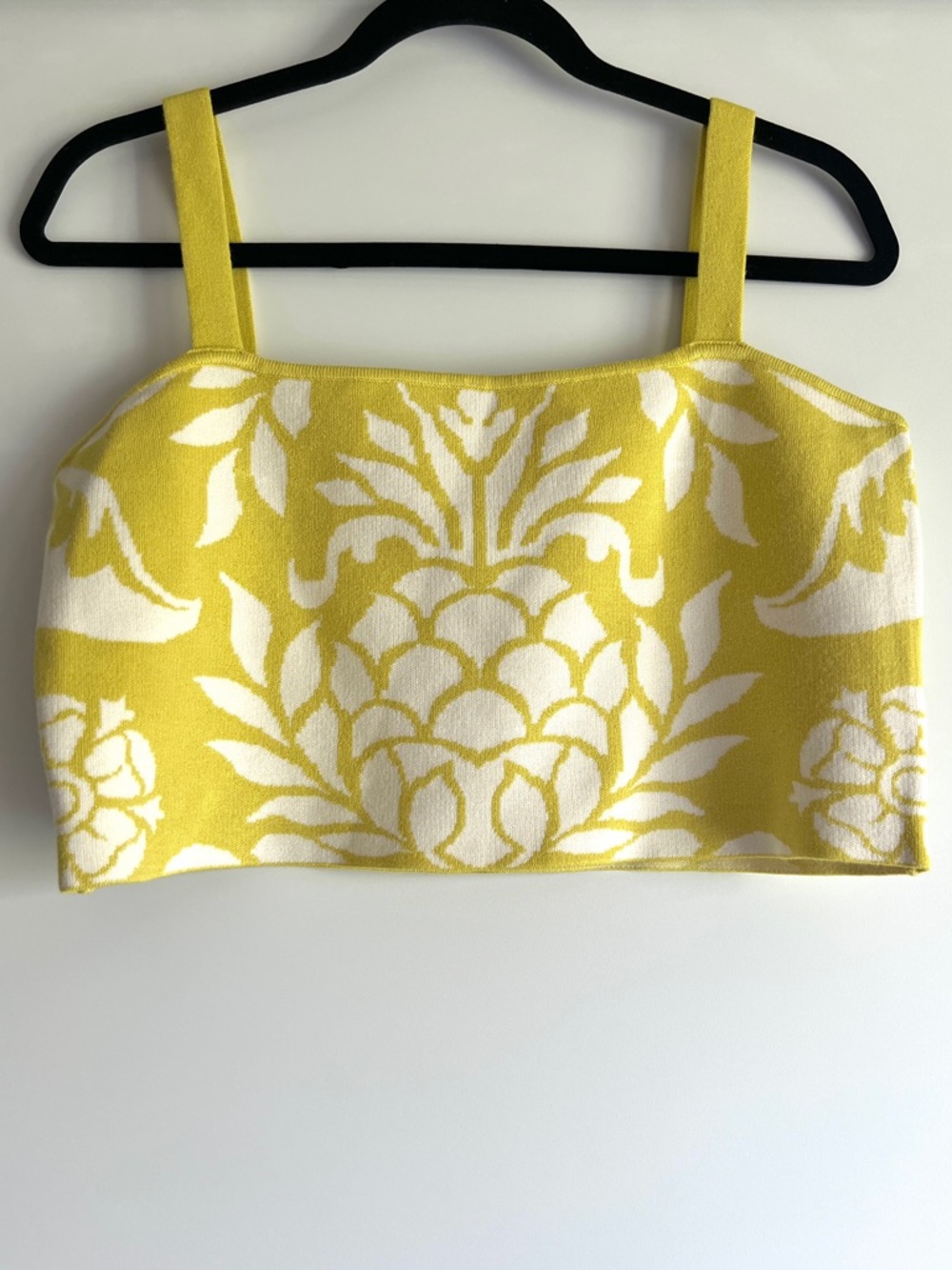Celandine Bright Yellow and White Tropical Print Knit Crop Tank Top Size XL NWT